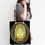 Realhomes Özel Tasarım Siyah Zeminde Gold Medusa Kumaş Plaj Çantası Realhomes