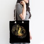 Uzak Doğu Gold Yoga Motifli Özel Tasarım Dijital Baskılı Kumaş Plaj Çantası Realhomes