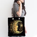 - Canta-5038-1 - Realhomes Realhomes Özel Tasarım Gold Ay Desenli Saat Kumaş Plaj Çantası Realhomes