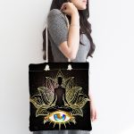 Altın Motifli Yoga Ve Mavi Göz Desenli Özel Tasarım Dijital Baskılı Kumaş Plaj Çantası Realhomes