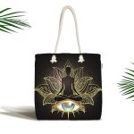 Altın Motifli Yoga Ve Mavi Göz Desenli Özel Tasarım Dijital Baskılı Kumaş Plaj Çantası Realhomes