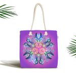 Gökkuşağı Motifli Rengarenk Çiçekli Özel Tasarım Kumaş Plaj Çantası Realhomes