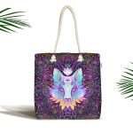 - Canta-5045 - Realhomes Renkli Zeminde Kurt Motifli Kumaş Plaj Çantası Realhomes