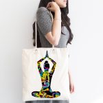 - Canta-5050-1 - Realhomes Beyaz Zeminde Gökkuşağı Yoga Desenli Kumaş Plaj Çantası Realhomes