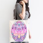 - Canta-5052-1 - Realhomes Beyaz Zeminde Renkli Kelebek Özel Tasarım Kumaş Plaj Çantası Realhomes