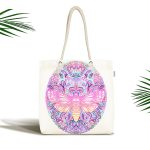 - Canta-5052 - Realhomes Beyaz Zeminde Renkli Kelebek Özel Tasarım Kumaş Plaj Çantası Realhomes