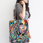 - Canta-5079-1 - Realhomes Sulu Boya Tüy Motifli Renkli Kadın Özel Tasarım Kumaş Plaj Çantası Realhomes