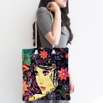 Rengarenk Çiçekli Beautiful Girl Kumaş Plaj Çantası Realhomes