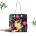 Rengarenk Çiçekli Beautiful Girl Kumaş Plaj Çantası Realhomes