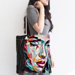 - Canta-5092-1 - Realhomes Göz Kirpik Dudak Motifli Sulu Boya Kumaş Plaj Çantası Realhomes