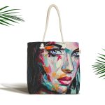 - Canta-5092 - Realhomes Göz Kirpik Dudak Motifli Sulu Boya Kumaş Plaj Çantası Realhomes