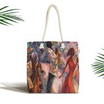 Yağlı Boya Çizimli Kadın Motifli Modern Kumaş Plaj Çantası Realhomes