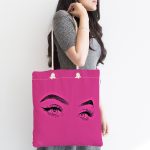 - Canta-5096fusya-1 - Realhomes Realhomes Fuşya Zeminde Kirpik Motifli Özel Tasarım Kumaş Plaj Çantası Realhomes