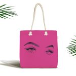 - Canta-5096fusya - Realhomes Realhomes Fuşya Zeminde Kirpik Motifli Özel Tasarım Kumaş Plaj Çantası Realhomes