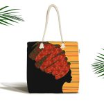 - Canta-5097 - Realhomes Kırmızı Başlıklı Zenci Kadın Motifli Kumaş Plaj Çantası Realhomes