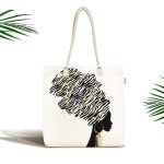 - Canta-5098 - Realhomes Siyah Beyaz Zenci Kadın Motifli Modern Kumaş Plaj Çantası Realhomes