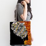 Siyah Ve Karamel Zeminde Zenci Kadın Dijital Baskılı Kumaş Plaj Çantası Realhomes