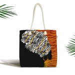 Siyah Ve Karamel Zeminde Zenci Kadın Dijital Baskılı Kumaş Plaj Çantası Realhomes