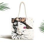 Şapkalı Fashion Girl Desenli Kumaş Plaj Çantası Realhomes