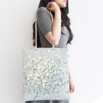 Mavi Zeminde Beyaz Ortanca Çiçeği Dijital Baskılı Kumaş Plaj Çantası Realhomes