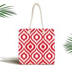 Özel Tasarım Kırmızı İkat Desenli Dijital Baskılı Kumaş Plaj Çantası Realhomes
