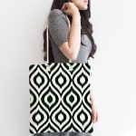 - Canta-5116koyuyesil-1 - Realhomes Özel Tasarım Koyu Yeşil İkat Desenli Dijital Baskılı Kumaş Plaj Çantası Realhomes