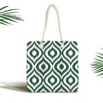 - Canta-5116koyuyesil - Realhomes Özel Tasarım Koyu Yeşil İkat Desenli Dijital Baskılı Kumaş Plaj Çantası Realhomes