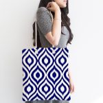 - Canta-5116lacivert-1 - Realhomes Özel Tasarım Lacivert İkat Desenli Dijital Baskılı Kumaş Plaj Çantası Realhomes