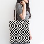 Özel Tasarım Siyah İkat Desenli Dijital Baskılı Kumaş Plaj Çantası Realhomes