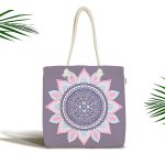 - Canta-5118 - Realhomes Gri Zeminde Mandala Dijital Baskılı Kumaş Plaj Çantası Realhomes