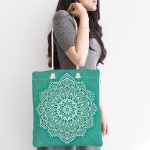 - Canta-5119-1 - Realhomes Turkuaz Zeminde Mandala Dijital Baskılı Modern Kumaş Plaj Çantası Realhomes