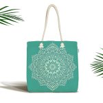 - Canta-5119 - Realhomes Turkuaz Zeminde Mandala Dijital Baskılı Modern Kumaş Plaj Çantası Realhomes
