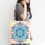 - Canta-5121-1 - Realhomes Pembe Zeminde Mavi Mandala Çizimli Kumaş Plaj Çantası Realhomes