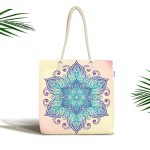 - Canta-5121 - Realhomes Pembe Zeminde Mavi Mandala Çizimli Kumaş Plaj Çantası Realhomes