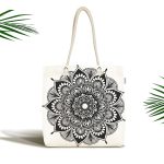 - Canta-5128 - Realhomes Beyaz Zeminde Çiçek Mandala Desenli Kumaş Plaj Çantası Realhomes