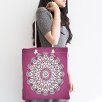 - Canta-5143-1 - Realhomes Pembe Zeminde Beyaz Mandala Desenli Özel Tasarım Kumaş Plaj Çantası Realhomes