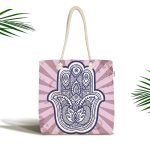 Dekoratif Fatma Ana Eli Motifli Özel Tasarım Kumaş Plaj Çantası Realhomes