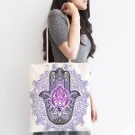 Mandala İçinde Fatma'nın Bereket Eli Motifli Kumaş Plaj Çantası Realhomes