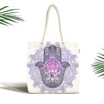 Mandala İçinde Fatma'nın Bereket Eli Motifli Kumaş Plaj Çantası Realhomes