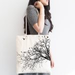 Realhomes Ağaç Dalı Kuş Tasarımlı Dijital Baskılı Kumaş Plaj Çantası Realhomes