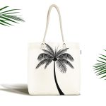 Beyaz Zeminde Siyah Palmiye Desenli Özel Tasarım Kumaş Plaj Çantası Realhomes