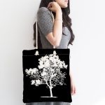 - Canta-5230siyah-1 - Realhomes Siyah Beyaz Ağaç Tasarımlı Dijital Baskılı Kumaş Plaj Çantası Realhomes
