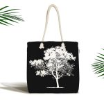 - Canta-5230siyah - Realhomes Siyah Beyaz Ağaç Tasarımlı Dijital Baskılı Kumaş Plaj Çantası Realhomes