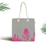 - Canta-5232fusya - Realhomes Realhomes Gri Zeminde Fuşya Ağaç Tasarımlı Kumaş Plaj Çantası Realhomes