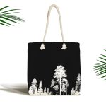 - Canta-5232siyah - Realhomes Realhomes Siyah Zeminde Siyah Ağaç Tasarımlı Kumaş Plaj Çantası Realhomes