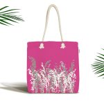 - Canta-5233sadefusya - Realhomes Fuşya Zeminde Beyaz Çiçek Dijital Baskılı Kumaş Plaj Çantası Realhomes