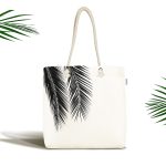 - Canta-5235 - Realhomes Siyah Beyaz Palmiye Yaprakları Dijital Baskılı Kumaş Plaj Çantası Realhomes