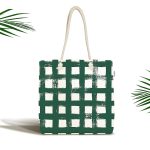 - Canta-5236koyuyesil - Realhomes Koyu Yeşil Geometrik Kare Motifli Kumaş Plaj Çantası Realhomes