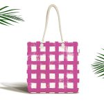 Lacivert Zeminde Geometrik Kare Motifli Kumaş Plaj Çantası Realhomes