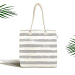 - Canta-5237gri - Realhomes Gri Çizgili Motifli Dekoratif Kumaş Plaj Çantası Realhomes